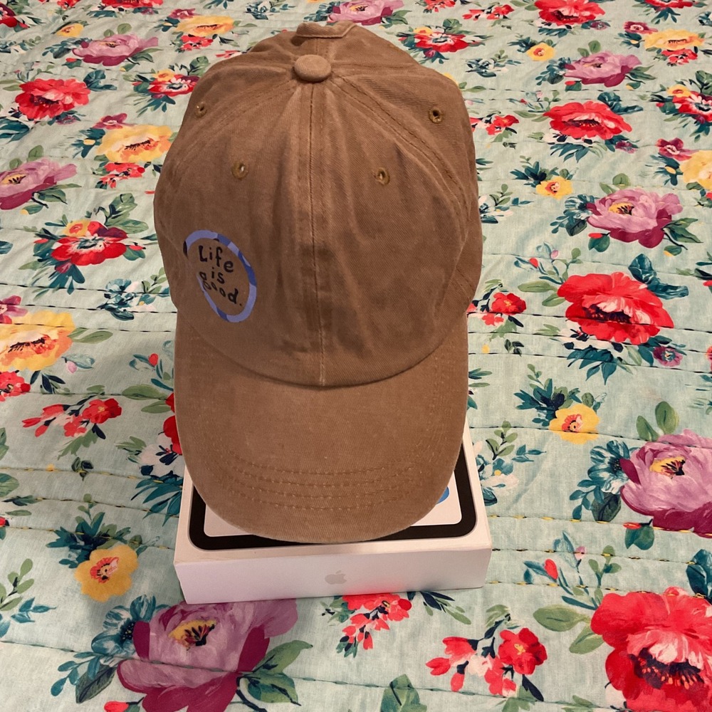 Life is Good Tan Brown Ponytail Baseball Cap Adjustable Hat with Side Buttons